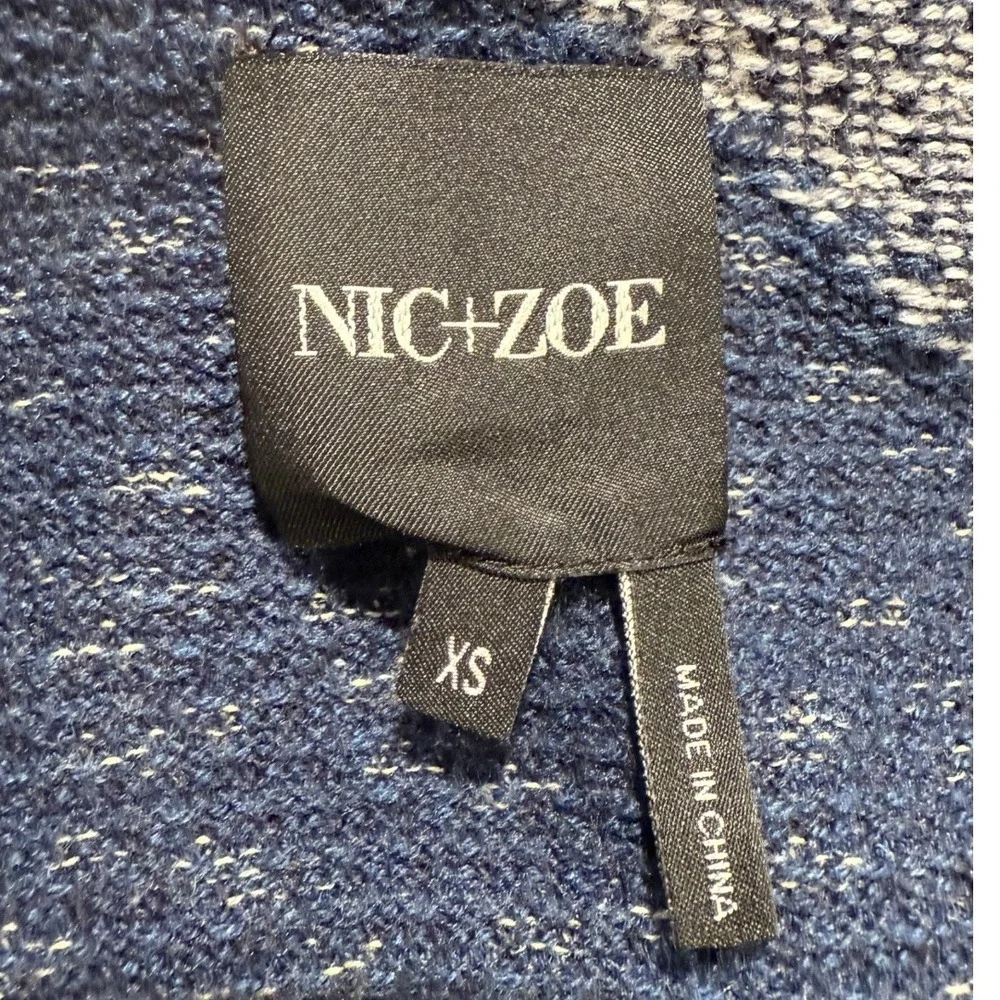 NIC+ZOE Geometric Print Open‎ Front Cardigan Sweater Blue Grey XS